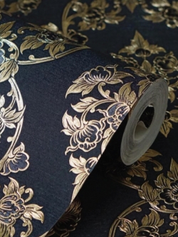 วอลเปเปอร์ลายดอกพุดตานสีทองพื้นสีดำ LTH-M21