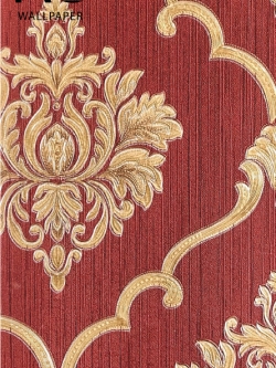 วอลเปเปอร์ลายหลุยส์ดอกสีทองมีกลิตเตอร์พื้นสีแดง ROL-R07