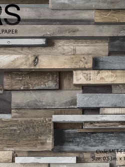 วอลเปเปอร์ลายไม้กราฟฟิคเรียงตัวกันแนวนอนโทนสีเข้ม MET-F33