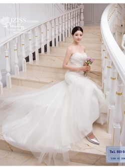 BR187 **พรีออเดอร์**ชุดแต่งงาน&ชุดเจ้าสาวแบบยาวสีขาวเกรดพรีเมี่ยม เปิดไหล่ มีแขน หรูหราน่ารัก สวยโดดเด่นไม่ซ้ำใคร