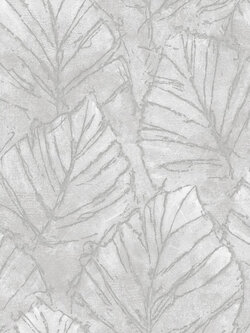 วอลเปเปอร์ ลายใบไม้พื้นสีเทา เส้นสีเทาเงิน EDI-F07W
