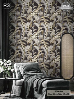 วอลเปเปอร์ลายใบไม้สไตล์ทรอปิคอล สีพื้นดำ BTH-B46
