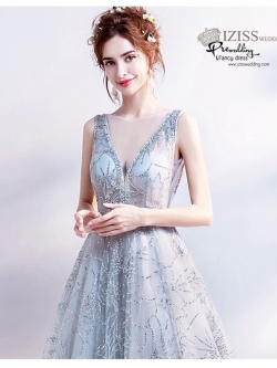 DL013 - **พรีออเดอร์** ชุดราตรี เดรสยาวออกงาน (Night party dresses) ชุดไปงานแต่งงานสวยๆ "ธีมสีเงิน"