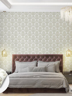 วอลเปเปอร์ลายหลุยส์ พื้นสีขาว ลายสีเงินFSK-J70