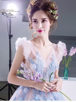 DL022 - **พรีออเดอร์** ชุดราตรี เดรสยาวออกงาน (Night party dresses) ชุดไปงานแต่งงานสวยๆ "ธีมสีชมพูฟ้า"