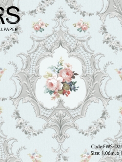 วอลเปเปอร์ลายดอกไม้วินเทจโทนสีฟ้าอ่อน FWS-D24W