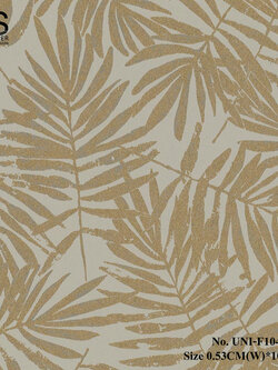 วอลเปเปอร์ติดผนัง ลายใบไม้ สีทอง พื้นสีน้ำตาลอ่อน No.UNI-F104