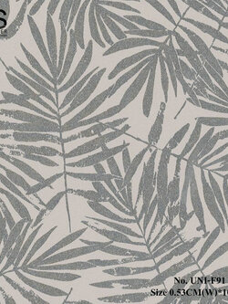 วอลเปเปอร์ติดผนัง ลายใบไม้สีเงิน พื้นสีน้ำตาลอ่อน No.UNI-F91