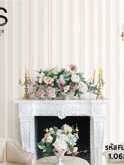 วอลเปเปอร์ลายทาง สีชมพู ครีม มีกลิเตอร์ FLO-C28W