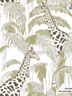 วอลเปเปอร์ลายใบไม้สไตล์ทรอปิคอล สีเขียว-ขาว BTH-B42