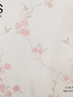 วอลเปเปอร์ลายดอกไม้สีชมพูแกมขาวพื้นสีขาว THA-B10