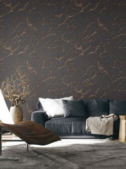 วอลเปเปอร์ลายหินอ่อน สีดำปนสีโรสโกลด์ MAR-C30W