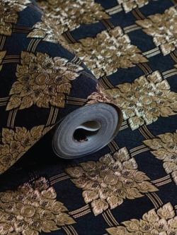 วอลเปเปอร์ลายประจำยามสีทองพื้นสีดำ LTH-M16