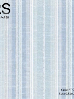 วอลเปเปอร์ลายทางเทกเจอร์ผ้ากระสอบพื้นสีขาวมุกสลับสีฟ้าอ่อน PT-Q53