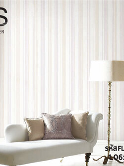 วอลเปเปอร์ลายทาง สีชมพู ครีม มีกลิเตอร์ FLO-C27W