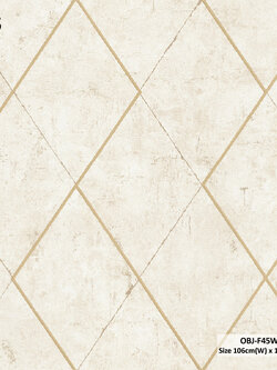 วอลเปเปอร์ลายปูนเปลือยคอนกรีต สีน้ำตาลดครีมตัดด้วยลายเส้นสีทอง OBJ-F45W
