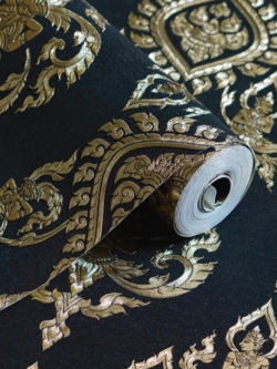 วอลเปเปอร์ลายเทพพนมสีทองพื้นสีดำ LTH-M04