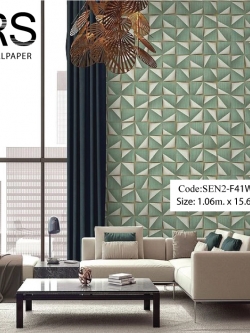 วอลเปเปอร์ลายโมเดิร์นโทนสีเขียว สามเหลี่ยม SEN2-F41W