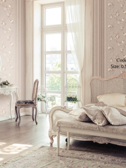 วอลเปเปอร์ลายช่อดอกไม้เลื้อยสไตล์วินเทจโทนสีกระปิพื้นเทกเจอร์ผ้าไหมสีเทา ITT-F38