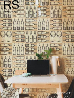 วอลเปเปอร์ร้านขนม กาแฟ ลายขวดน้ำ สีน้ำตาล PPL-J31