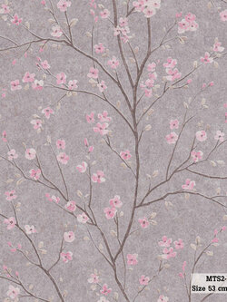วอลเปเปอร์ ลายดอกซากุระสีชมพู พื้นสีเทา MTS2-M69