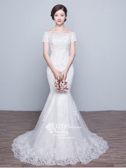 BR191 **พร้อมส่งไซส์ S+XL**ชุดแต่งงาน&ชุดเจ้าสาวแบบยาวสีขาวเกรดพรีเมี่ยม เปิดไหล่ มีแขน หรูหราน่ารัก สวยโดดเด่นไม่ซ้ำใคร