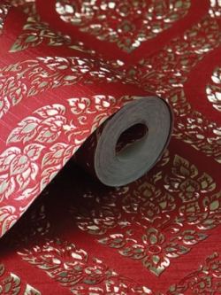 วอลเปเปอร์ลายพุ่มข้าวบิณฑ์สีทองพื้นสีแดง LTH-M07