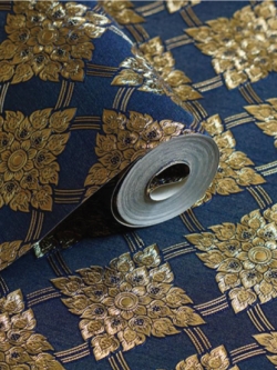 วอลเปเปอร์ลายประจำยามสีทองพื้นสีน้ำเงิน LTH-M15