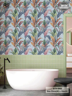 วอลเปเปอร์ลายใบไม้สไตล์ทรอปิคอล สีพื้นฟ้า BTH-B63
