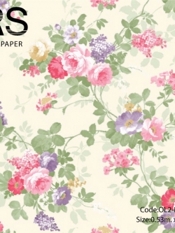 วอลเปเปอร์ลายดอกไม้วินเทจพื้นสีเขียวอ่อน OL2-B108