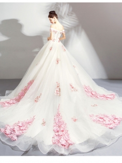 DL097 **พรีออเดอร์** ชุดออกงานสีขาวชมพู ชุดราตรี เดรสยาวออกงาน (Night party dresses) ชุดไปงานแต่งงานสวยๆ "ธีมสีขาวชมพู"