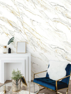 วอลเปเปอร์ลายหินอ่อน สีขาวเทาปนทอง MAR-C01W