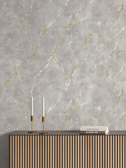 วอลเปเปอร์ลายหินอ่อน สีเทาแทรกเส้นสีทองขาว EPI-F01W