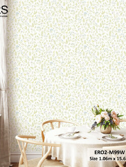 วอลเปเปอร์ลายดอกไม้เล็กๆมินิมอลสีเขียว พื้นสีขาว ERO2-M99W