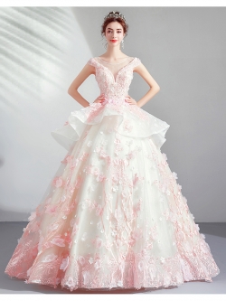 DL107 **พรีออเดอร์** ชุดออกงานสีขาวชมพู ชุดราตรี เดรสยาวออกงาน (Night party dresses) ชุดไปงานแต่งงานสวยๆ "ธีมสีขาวชมพู"