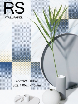 วอลเปเปอร์ลายทางหินอ่อนสไตล์โมเดิร์นโทนสีน้ำเงินขาวมุก NVA-D01W