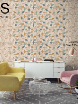 วอลเปเปอร์ลายกล่องไม้กราฟฟิคโทนสีครีมน้ำตาลอ่อน HEX-D69