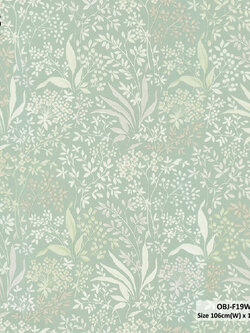 วอลเปเปอร์ลายลายใบไม้เล็ก สีน้ำตาลครีมพื้นสีเขียวอมเทา OBJ-F19W