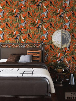 วอลเปเปอร์ ลายนก ม้าลาย ลิง เสือดาว สไตล์ทรอปิคอล CNV-D16