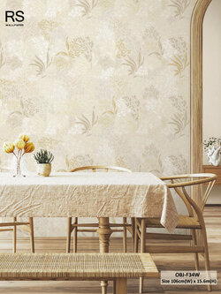 วอลเปเปอร์ลายลายใบไม้เล็ก พื้นสีน้ำตาล OBJ-F34W