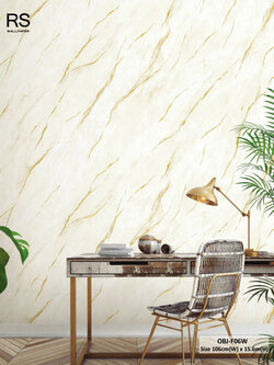 วอลเปเปอร์ลายหินอ่อน สีน้ำตาลอ่อนแทรกเส้นทอง OBJ-F06W