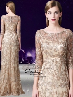 T012 **พรีออเดอร์เดรสชุดเลื่อมสีทอง**ชุดราตรียาวเลื่อมสีทองทั้งชุด แขนสั้น เล่นดีเทลซีทรูช่วงอก ตกแต่งเลื่อมสีทองปักรูปใบไม้ พร้มเข็มขัดเข้ารูป สวยงามหรูหราไฮโซมากๆ ค่ะ