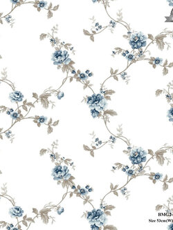 วอลเปเปอร์ลายดอกไม้ สีน้ำเงิน พื้นสีขาว BMG2-B76