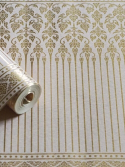 วอลเปเปอร์กรวยเชิงประจำยามสีทองพื้นสีขาวอมชมพู LTH-M43