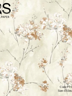 วอลเปเปอร์ลายดอกไม้สีทองแดงวาดด้วยสีน้ำมันพื้นสีเหลืองทอง PT-Q47