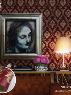 วอลเปเปอร์ลายหลุยส์สีทอง พื้นสีแดง No.STL-J42