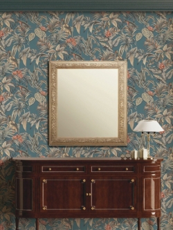 วอลเปเปอร์ใบไม้ต้นไม้ธรรมชาติมีนกพื้นผ้าไหมสีน้ำเงิน(คราม) (Tropical style) DEC-D43