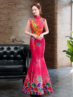 PW612- **พรีออเดอร์**ชุดกี่เพ้ายาว ชุดยกน้ำชา ชุดถ่ายพรีเวดดิ้ง (prewedding dress) & ชุดแต่งงานแฟนซี (Fancy wedding dress) "ธีมสีชมพู"