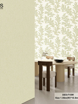 วอลเปเปอร์ลายใบไม้ สีเขียวอ่อนปนสีทอง DES-F15W