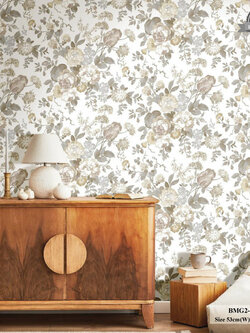 วอลเปเปอร์ลายดอกไม้ สีครีม พื้นสีขาว BMG2-B34
